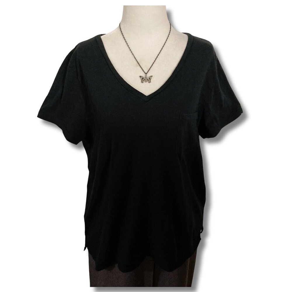 TILLEY Soft heathered black v-neck cotton t-shirt ~ Yoga workout LARGE XL 1X tee